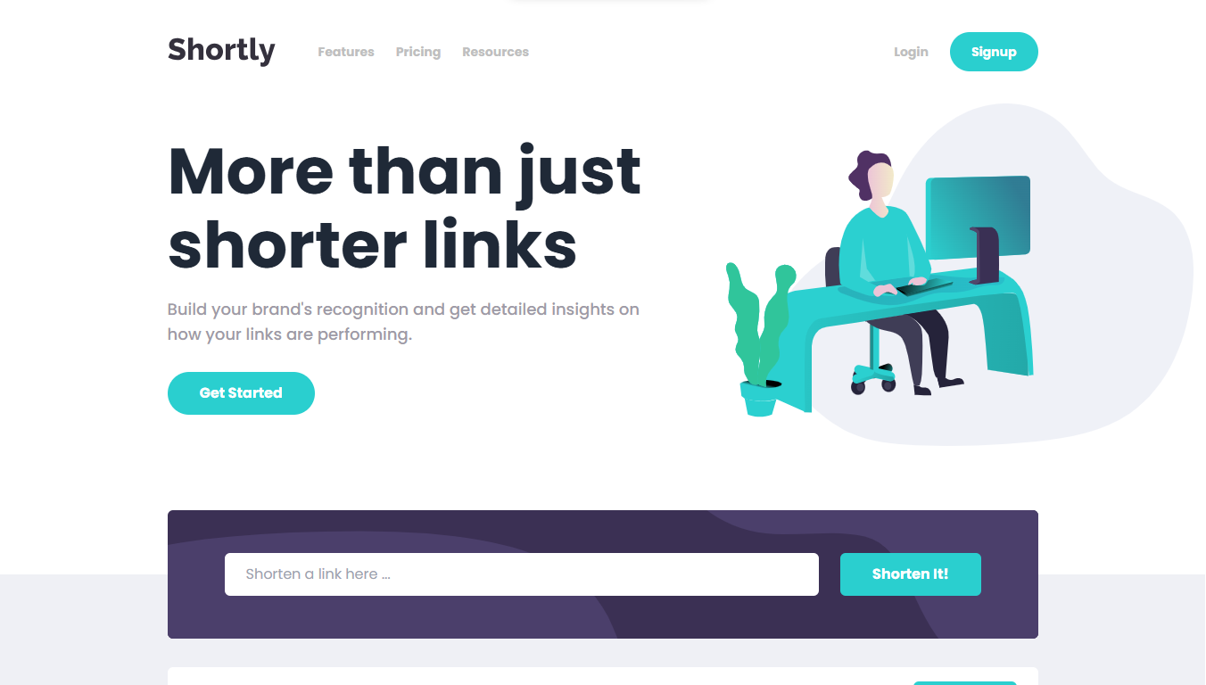 URL shortening API landing page